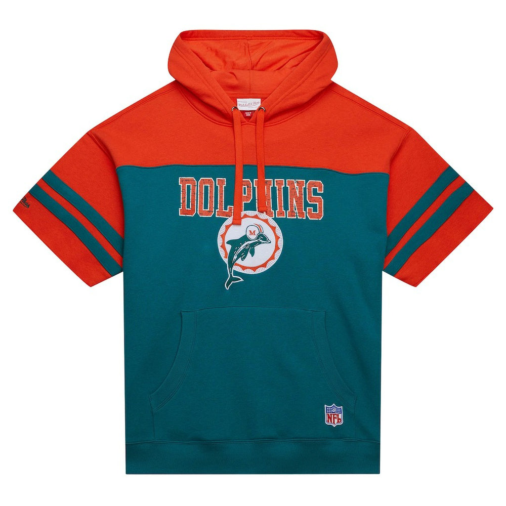 Miami Dolphins Off Field Vintage Logo Short Sleeve Pullover Hoodie Aqua | Mitchell & Ness