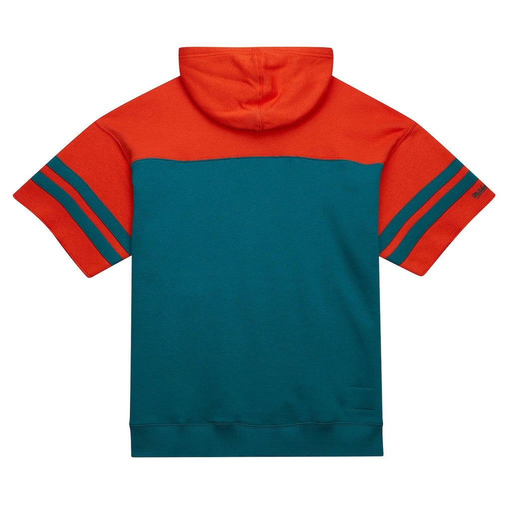 Miami Dolphins Off Field Vintage Logo Short Sleeve Pullover Hoodie Aqua | Mitchell & Ness
