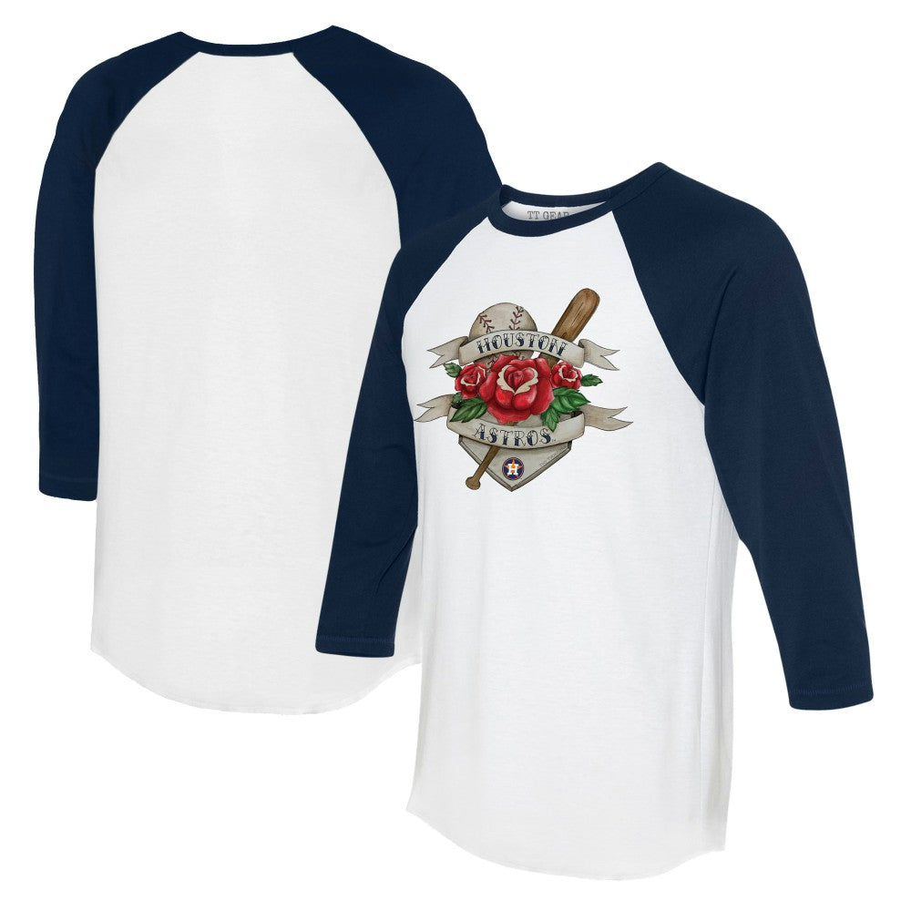 Houston Astros Tiny Turnip Unisex American Traditional Rose 3/4-Sleeve Raglan T-Shirt - MLB