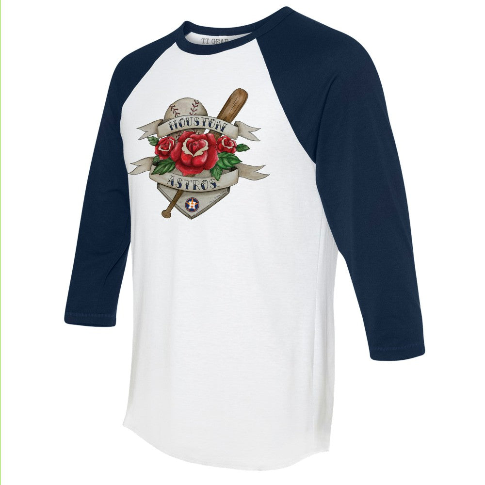 Houston Astros Tiny Turnip Unisex American Traditional Rose 3/4-Sleeve Raglan T-Shirt - MLB