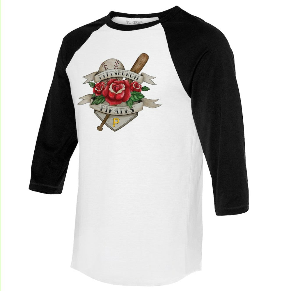 Pittsburgh Pirates Tiny Turnip Unisex American Traditional Rose 3/4-Sleeve Raglan T-Shirt - MLB