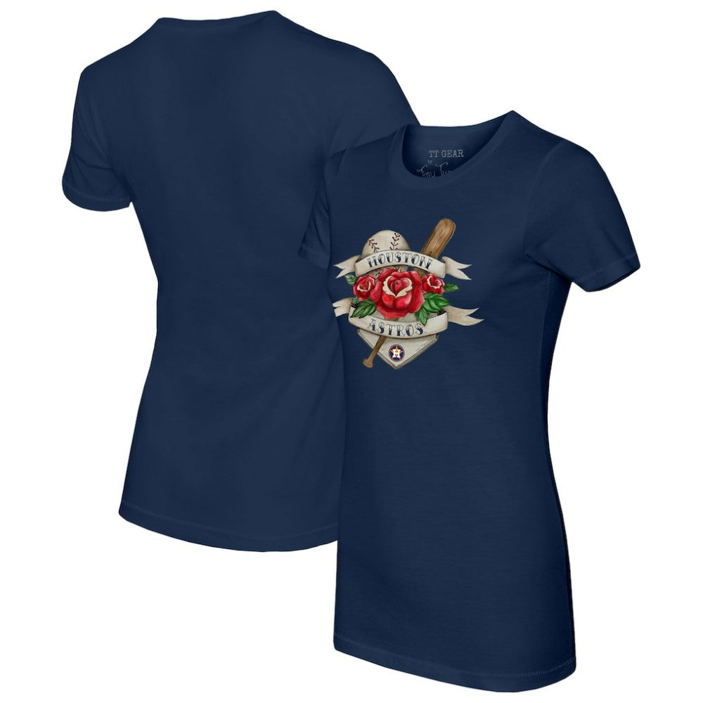 Houston Astros Tiny Turnip Women's American Traditional Rose T-Shirt - MLB