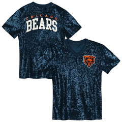 Chicago Bears Girls Youth Wordmark Sequin V-Neck Top Navy | NFL