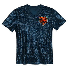 Chicago Bears Girls Youth Wordmark Sequin V-Neck Top Navy | NFL