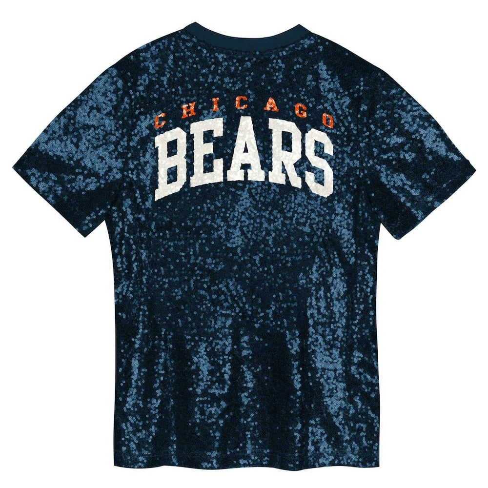 Chicago Bears Girls Youth Wordmark Sequin V-Neck Top Navy | NFL