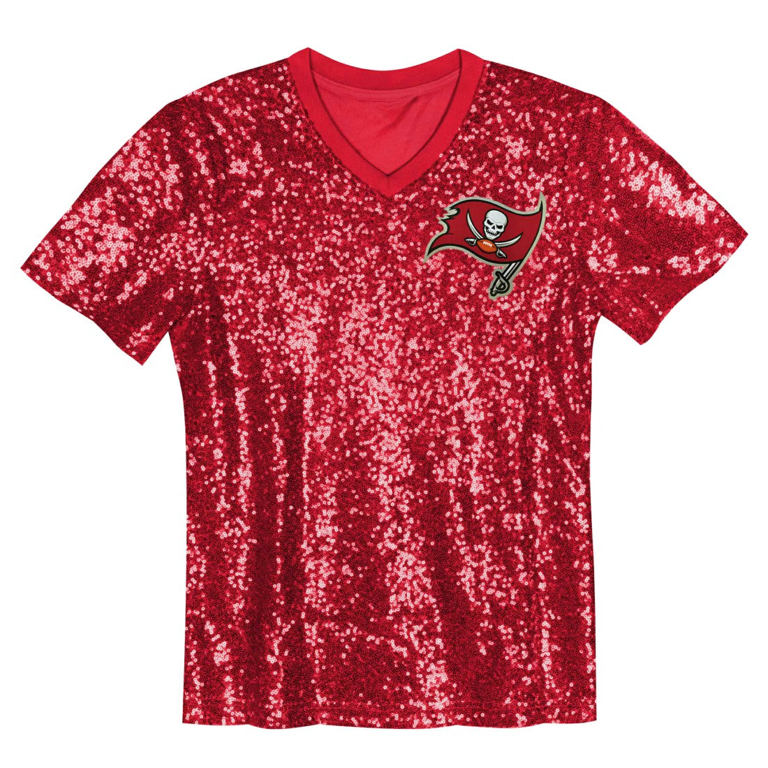 Tampa Bay Buccaneers Girls Youth Wordmark Sequin V-Neck Top Red | NFL