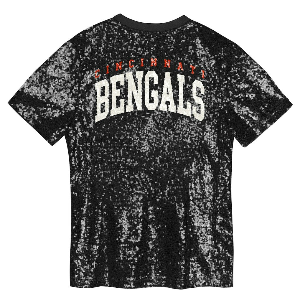 Cincinnati Bengals Girls Youth Wordmark Sequin V-Neck Top Black | NFL