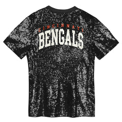 Cincinnati Bengals Girls Youth Wordmark Sequin V-Neck Top Black | NFL