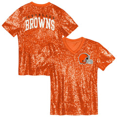 Cleveland Browns Girls Youth Wordmark Sequin V-Neck Top Orange | NFL