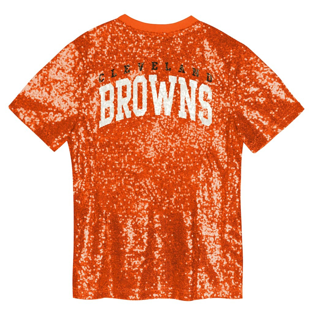 Cleveland Browns Girls Youth Wordmark Sequin V-Neck Top Orange | NFL
