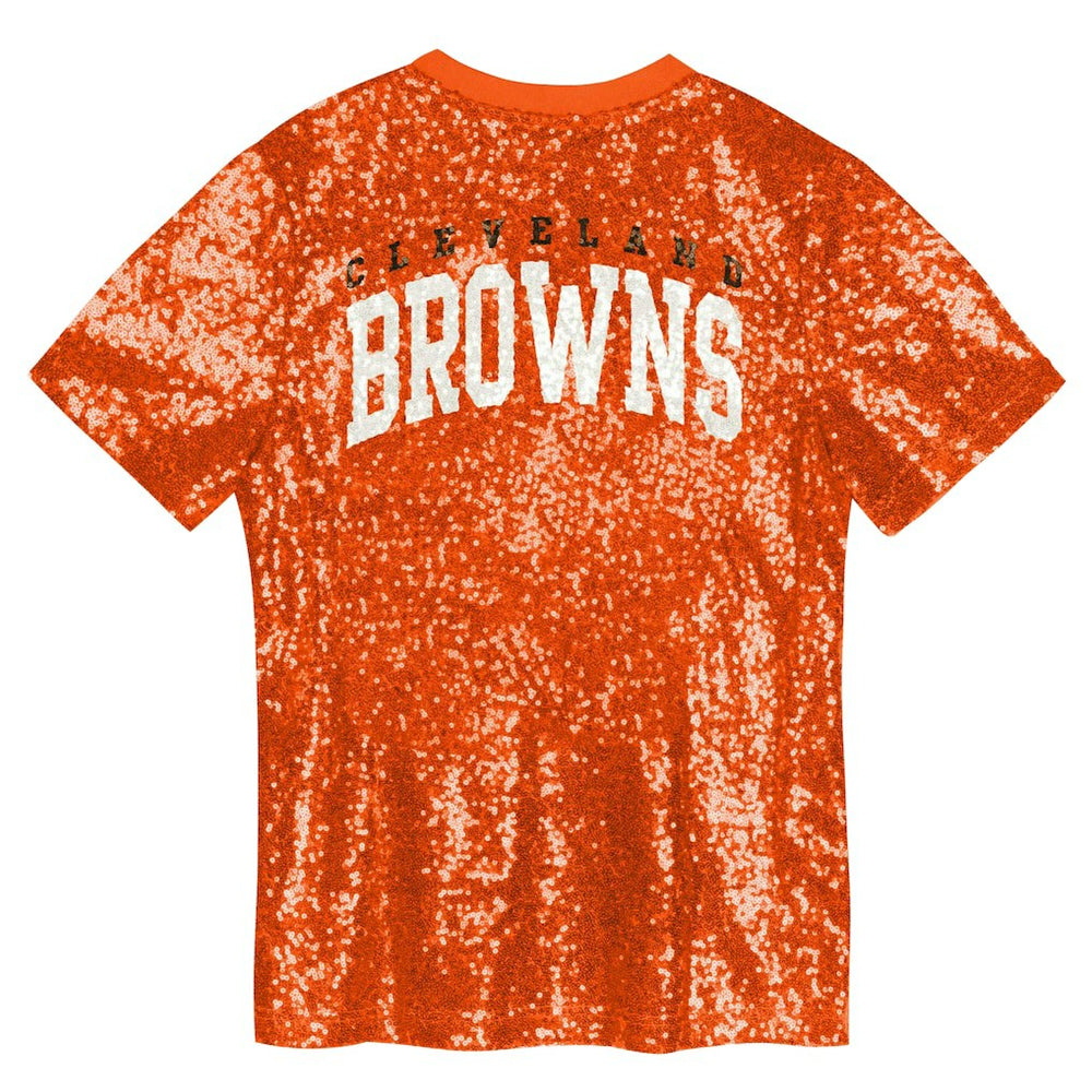 Cleveland Browns Girls Youth Wordmark Sequin V-Neck Top Orange | NFL