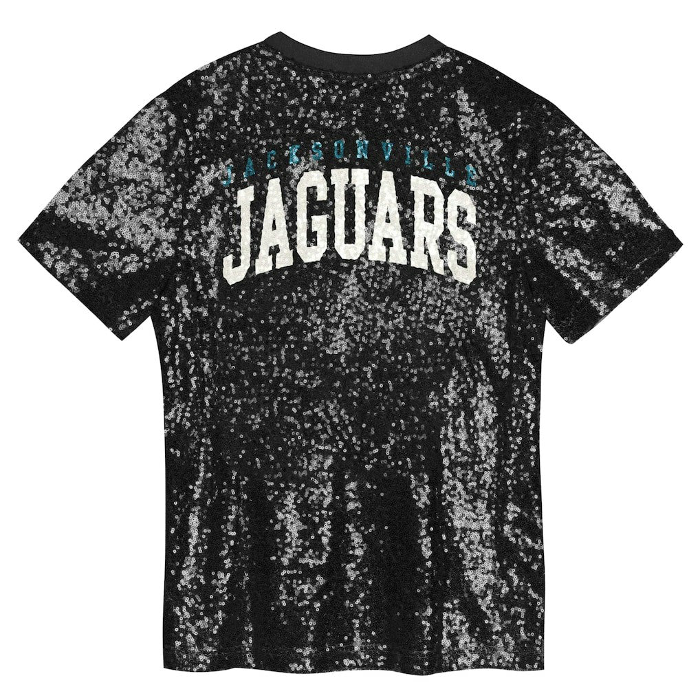 Jacksonville Jaguars Girls Youth Wordmark Sequin V-Neck Top Black | NFL