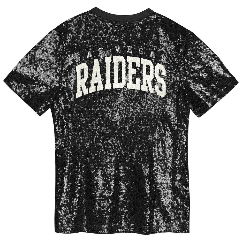Las Vegas Raiders Girls Youth Wordmark Sequin V-Neck Top Black | NFL