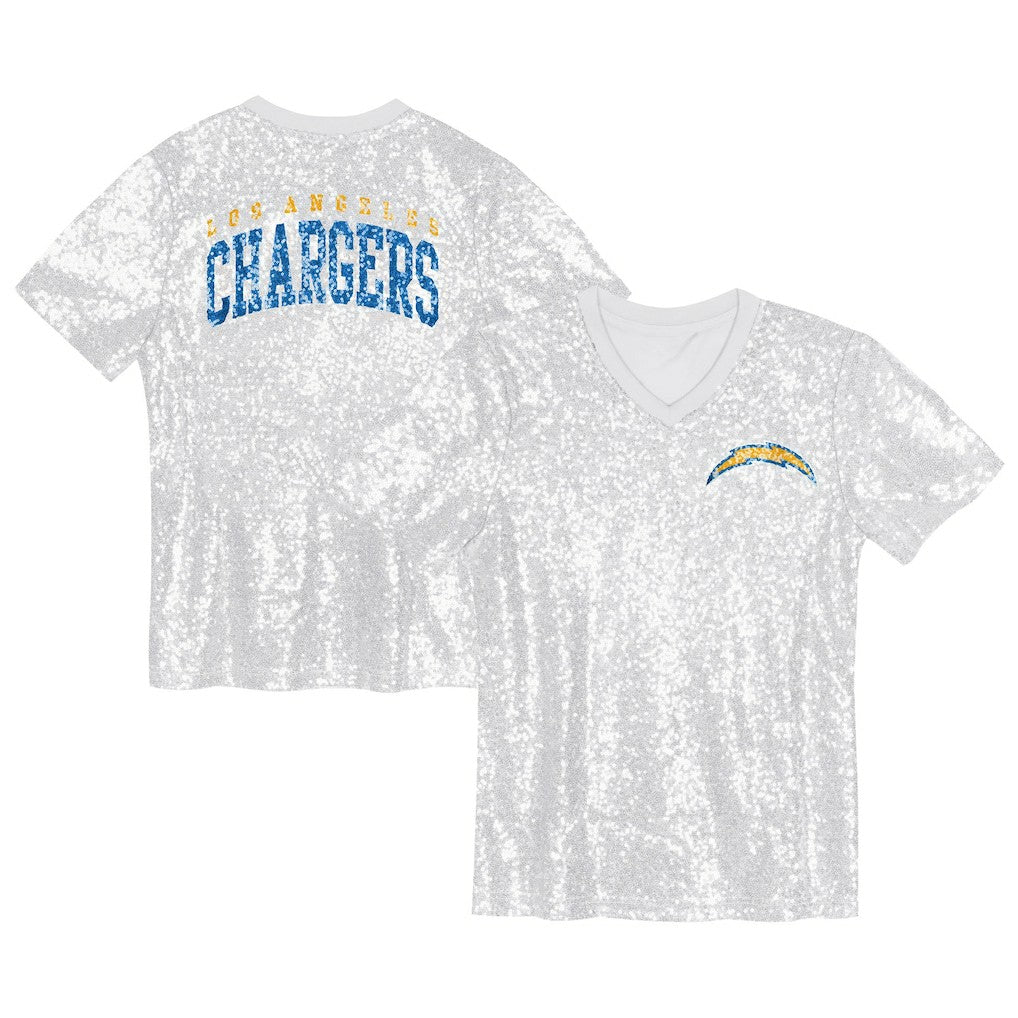 Los Angeles Chargers Girls Youth Wordmark Sequin V-Neck Top White | NFL