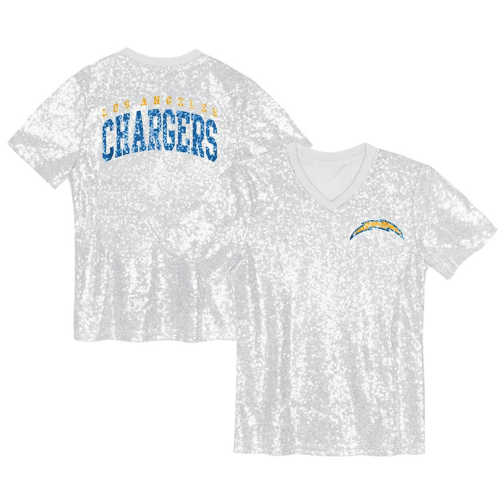 Los Angeles Chargers Girls Youth Wordmark Sequin V-Neck Top White | NFL