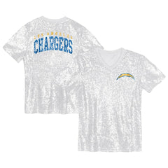 Los Angeles Chargers Girls Youth Wordmark Sequin V-Neck Top White | NFL