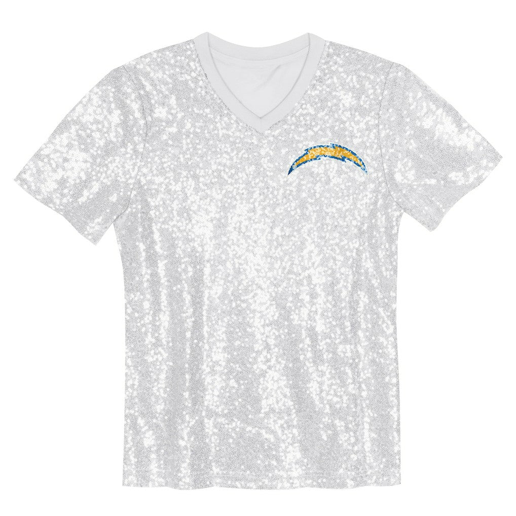 Los Angeles Chargers Girls Youth Wordmark Sequin V-Neck Top White | NFL