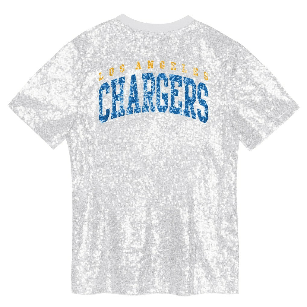 Los Angeles Chargers Girls Youth Wordmark Sequin V-Neck Top White | NFL