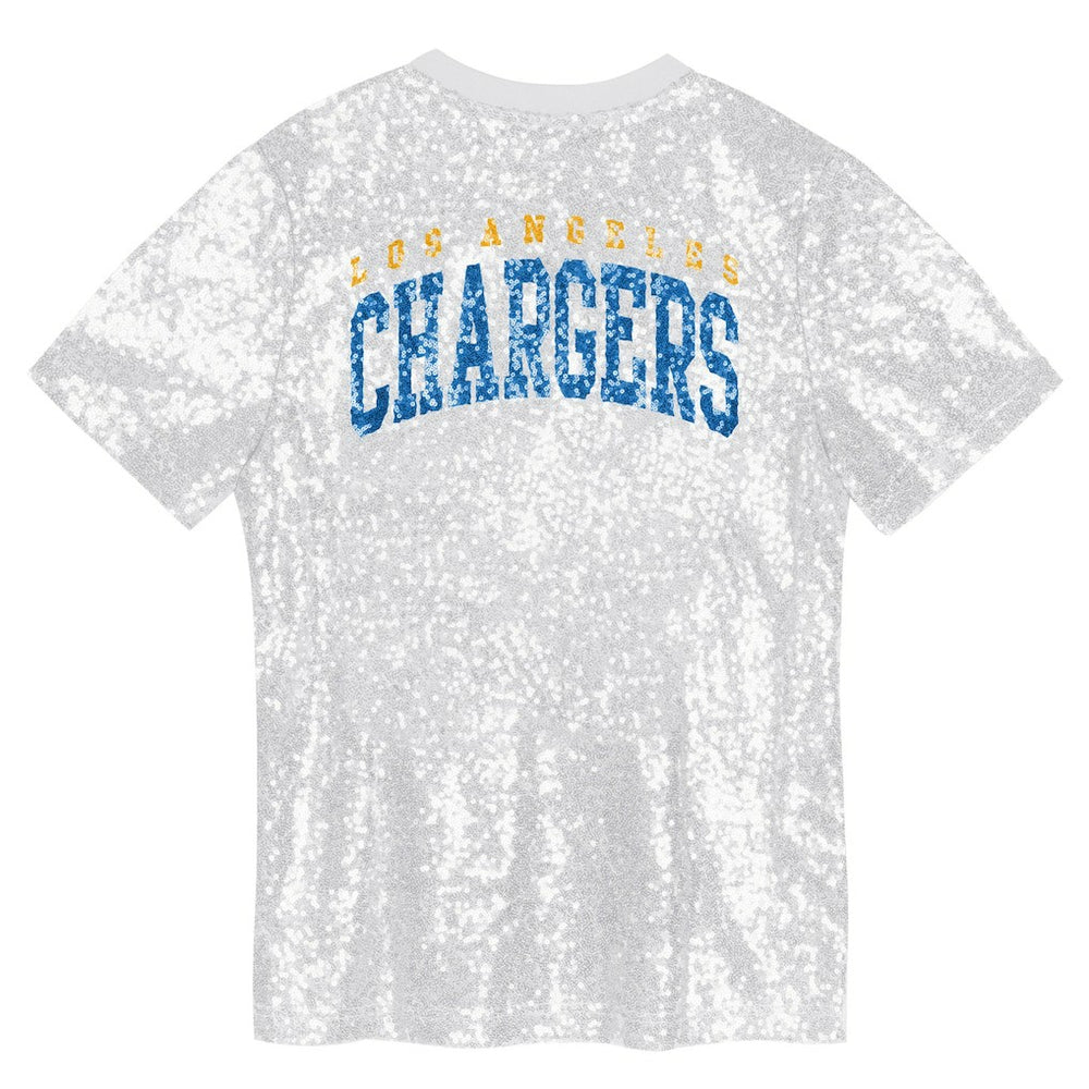 Los Angeles Chargers Girls Youth Wordmark Sequin V-Neck Top White | NFL