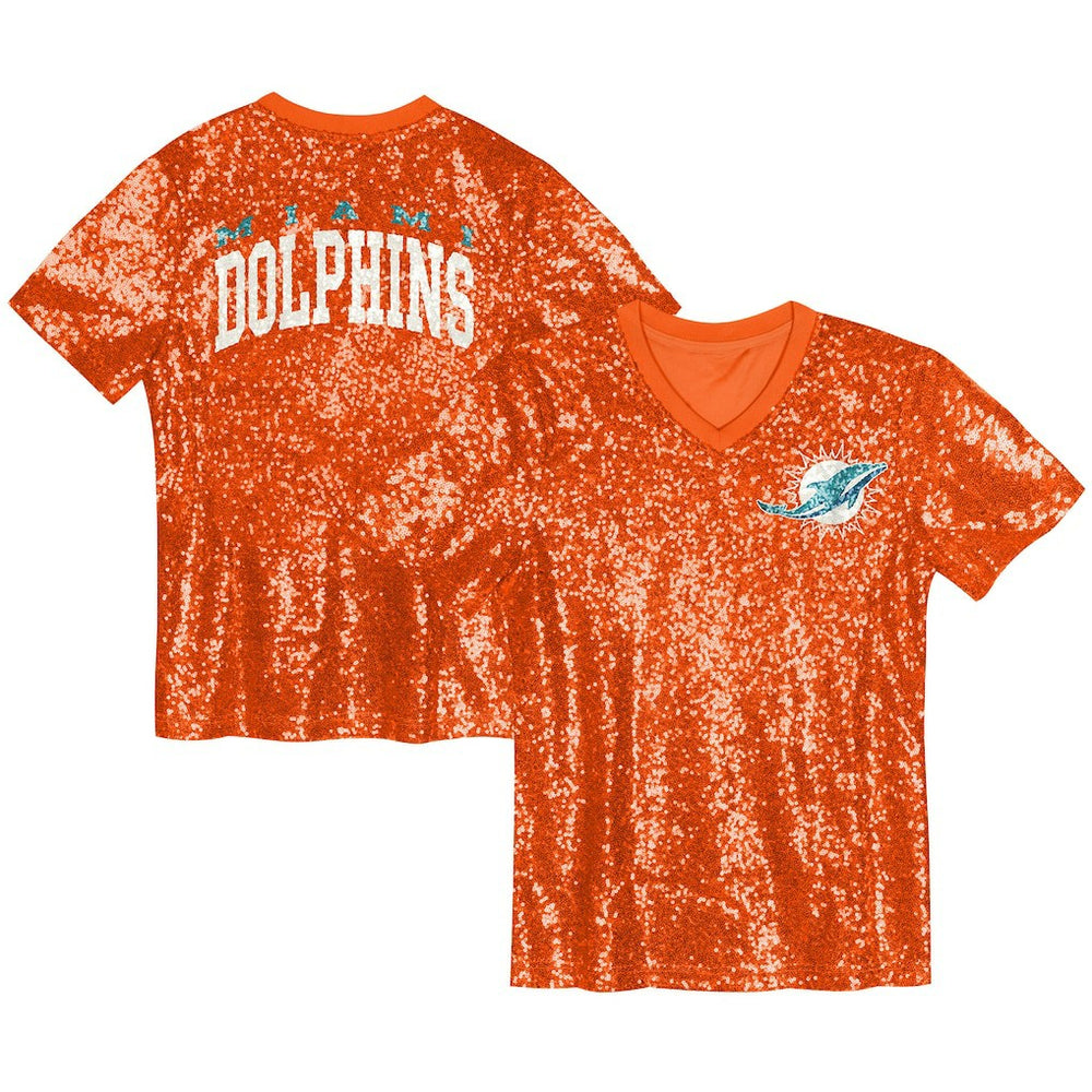 Miami Dolphins Girls Youth Wordmark Sequin V-Neck Top Orange | NFL