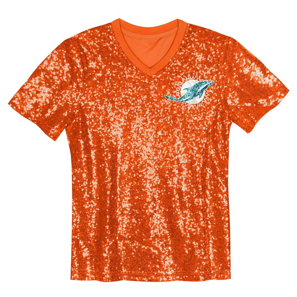 Miami Dolphins Girls Youth Wordmark Sequin V-Neck Top Orange | NFL