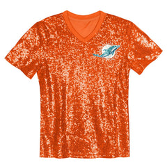 Miami Dolphins Girls Youth Wordmark Sequin V-Neck Top Orange | NFL