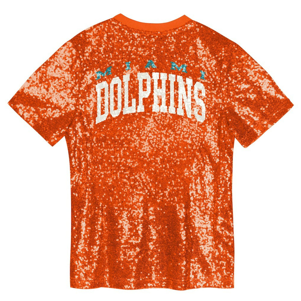Miami Dolphins Girls Youth Wordmark Sequin V-Neck Top Orange | NFL
