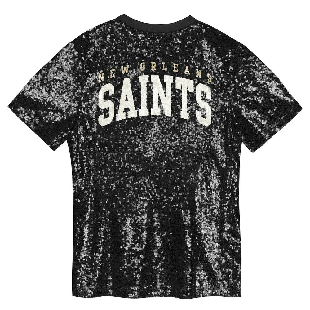 New Orleans Saints Girls Youth Wordmark Sequin V-Neck Top Black | NFL