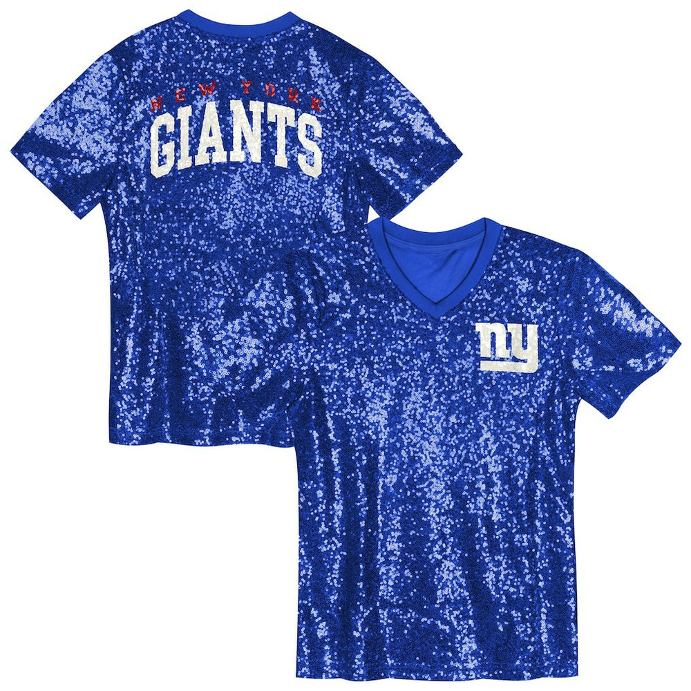 New York Giants Girls Youth Wordmark Sequin V-Neck Top Royal | NFL