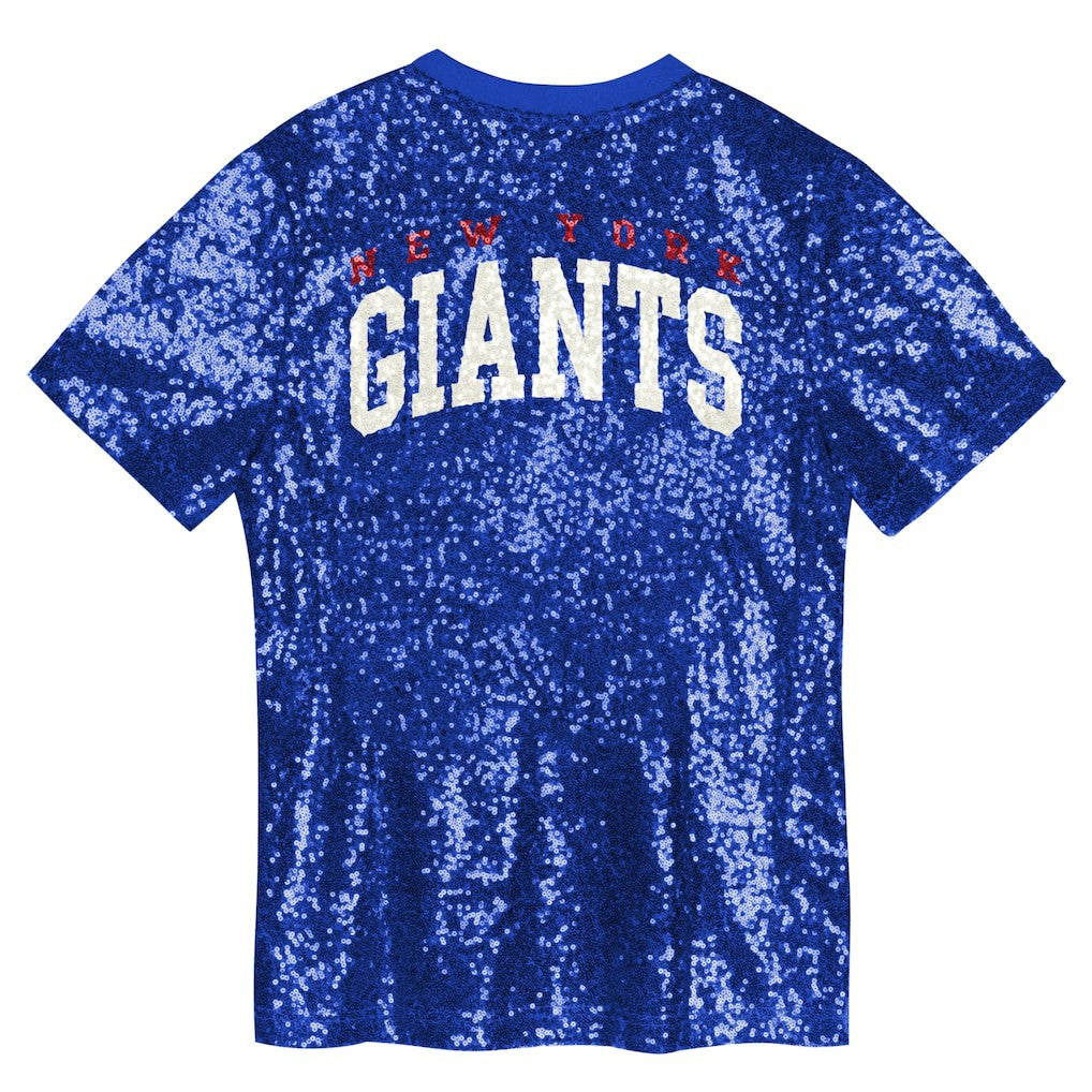 New York Giants Girls Youth Wordmark Sequin V-Neck Top Royal | NFL