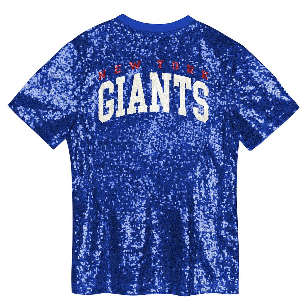 New York Giants Girls Youth Wordmark Sequin V-Neck Top Royal | NFL