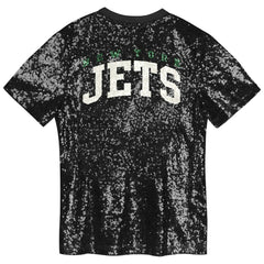 New York Jets Girls Youth Wordmark Sequin V-Neck Top Black | NFL