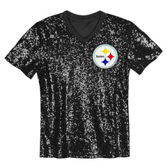 Pittsburgh Steelers Girls Youth Wordmark Sequin V-Neck Top Black | NFL