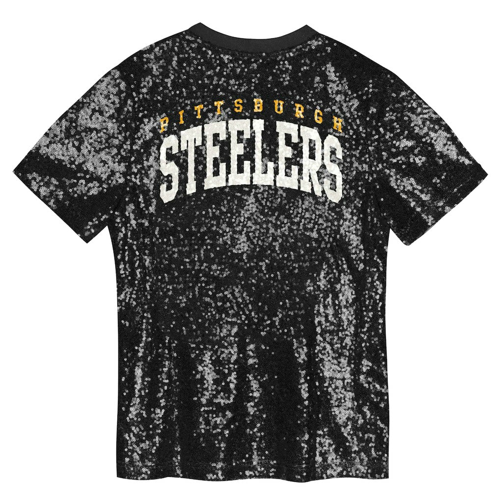 Pittsburgh Steelers Girls Youth Wordmark Sequin V-Neck Top Black | NFL