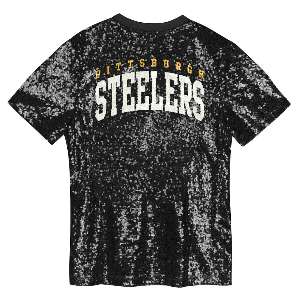 Pittsburgh Steelers Girls Youth Wordmark Sequin V-Neck Top Black | NFL