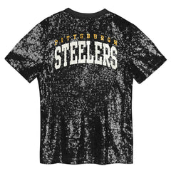 Pittsburgh Steelers Girls Youth Wordmark Sequin V-Neck Top Black | NFL