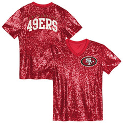 San Francisco 49ers Girls Youth Wordmark Sequin V-Neck Top Scarlet | NFL