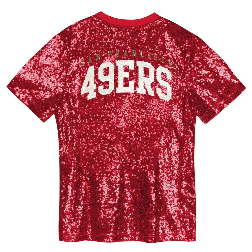 San Francisco 49ers Girls Youth Wordmark Sequin V-Neck Top Scarlet | NFL