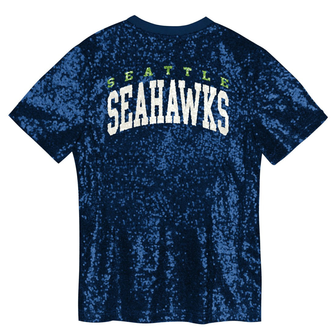 Seattle Seahawks Girls Youth Wordmark Sequin V-Neck Top College Navy | NFL