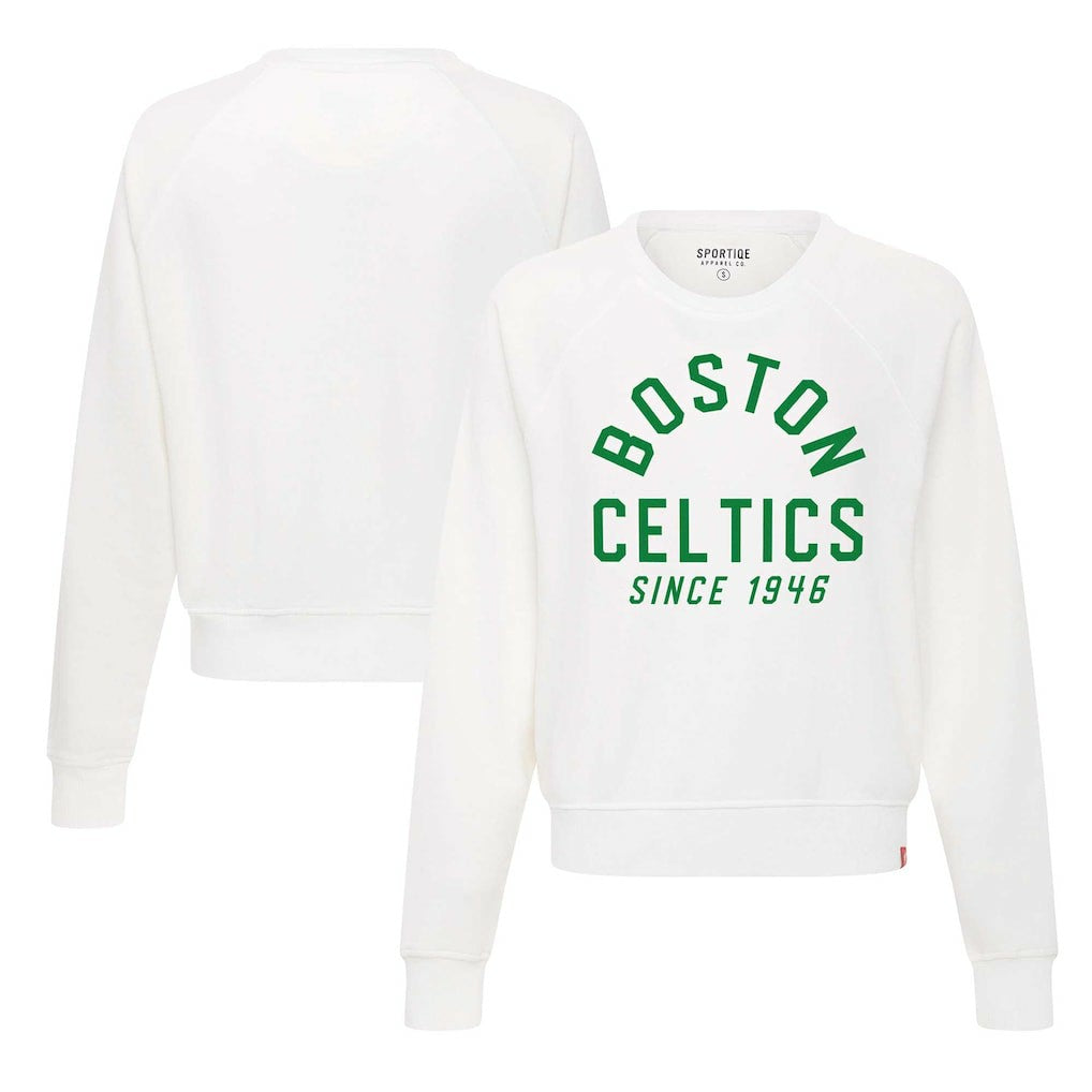 Boston Celtics Sportiqe Women's Ashlyn Super Soft Raglan Pullover Sweatshirt White - NBA