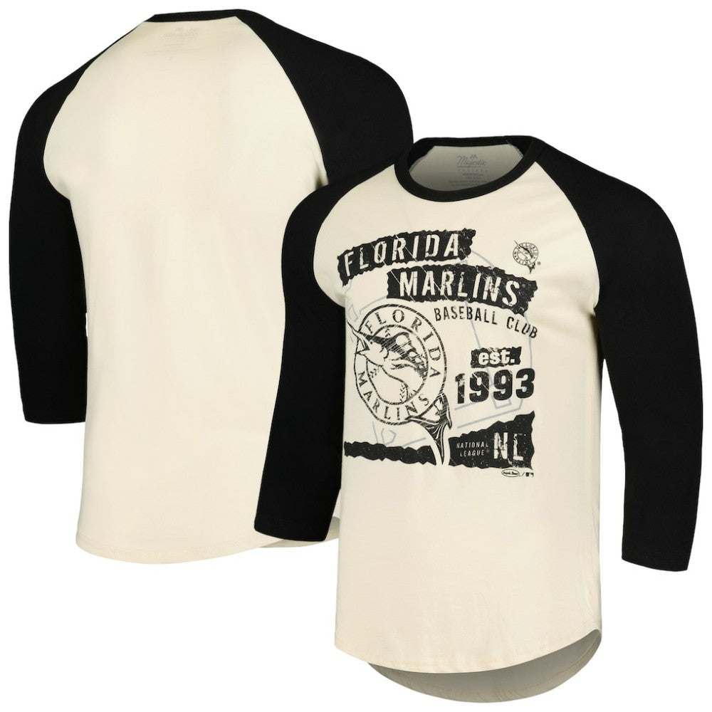 Miami Marlins Majestic Threads Raglan 3/4-Sleeve T-Shirt - MLB