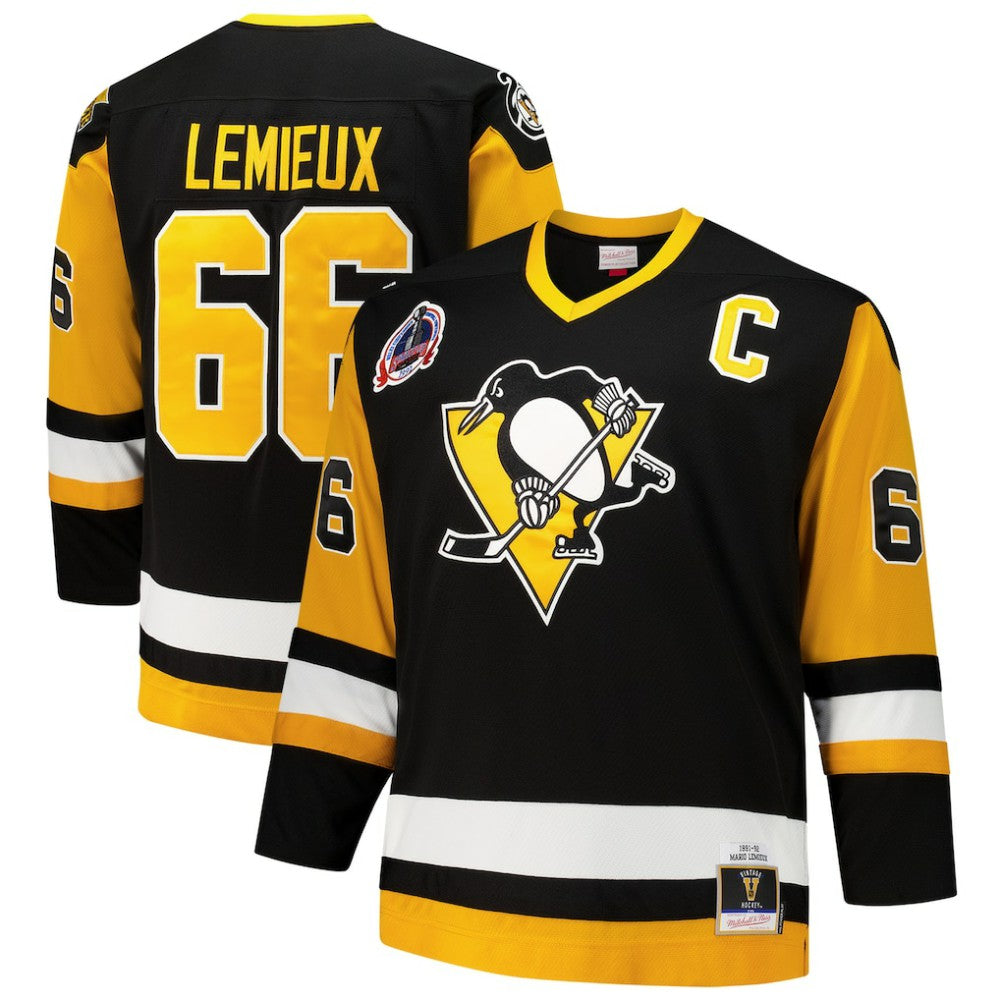 Mario Lemieux Pittsburgh Penguins Mitchell & Ness Big & Tall 1991/92 Blue Line 2.0 Jersey - Black - NHL