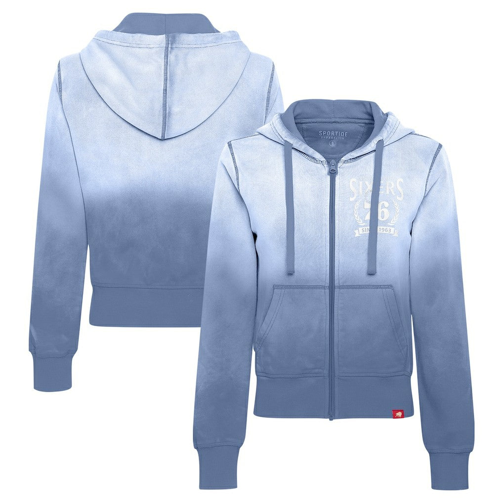 Philadelphia 76ers Sportiqe Women's Carli Sun Fade Full-Zip Hoodie Blue - NBA