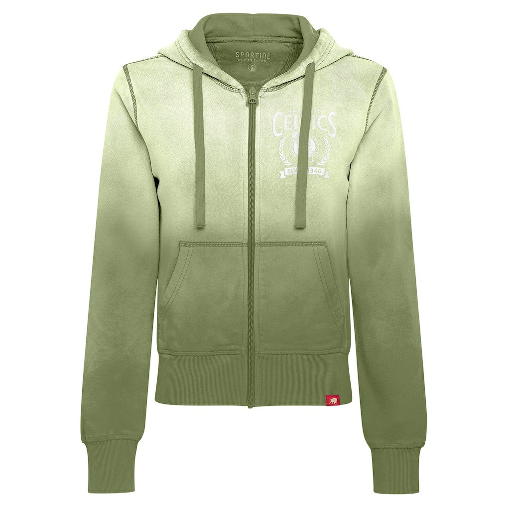 Boston Celtics Sportiqe Women's Carli Sun Fade Full-Zip Hoodie Olive - NBA