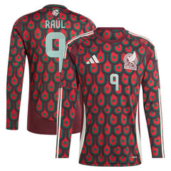 Raul Jimenez Mexico National Team 2024 Home Replica Player Long Sleeve Jersey Burgundy | Adidas Sale