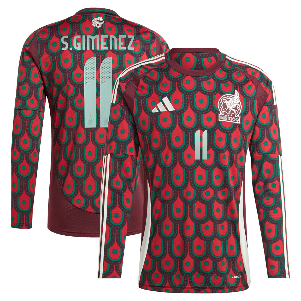 Santiago Giménez Mexico National Team 2024 Home Replica Player Long Sleeve Jersey Burgundy | Adidas Sale