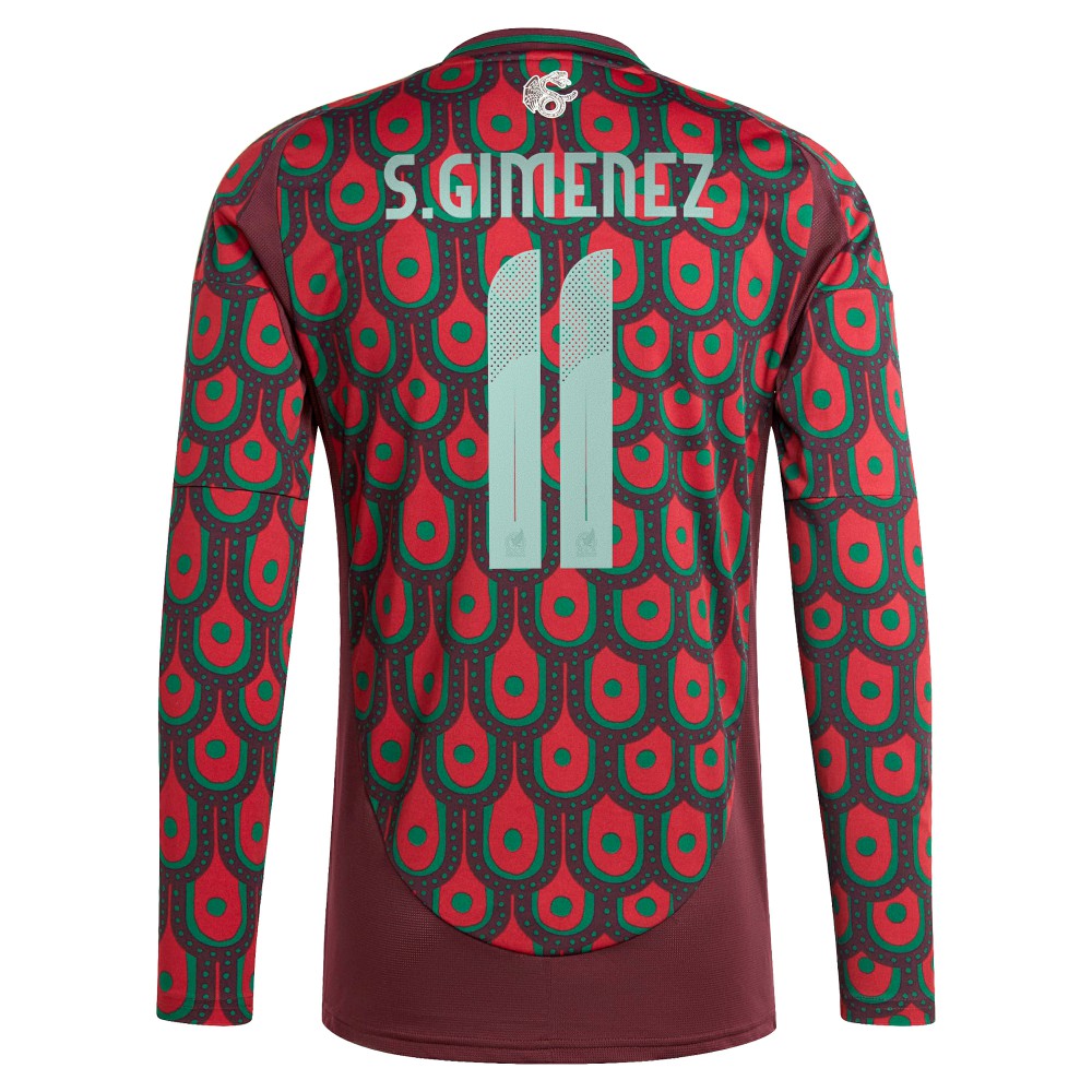 Santiago Giménez Mexico National Team 2024 Home Replica Player Long Sleeve Jersey Burgundy | Adidas Sale
