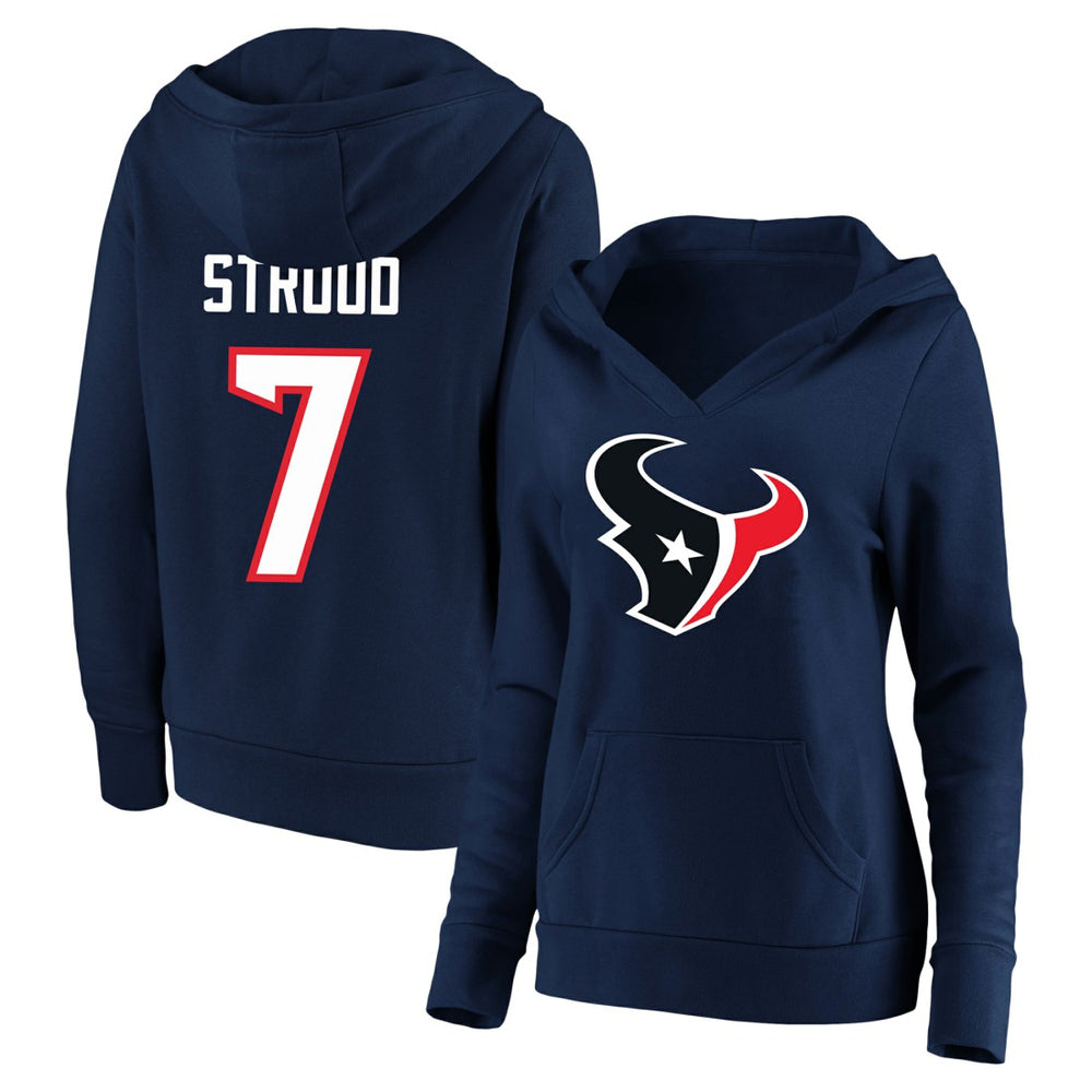 C.J. Stroud Houston Texans Women's Plus Size Player Name & Number V-Neck Pullover Hoodie Navy | Fanatics