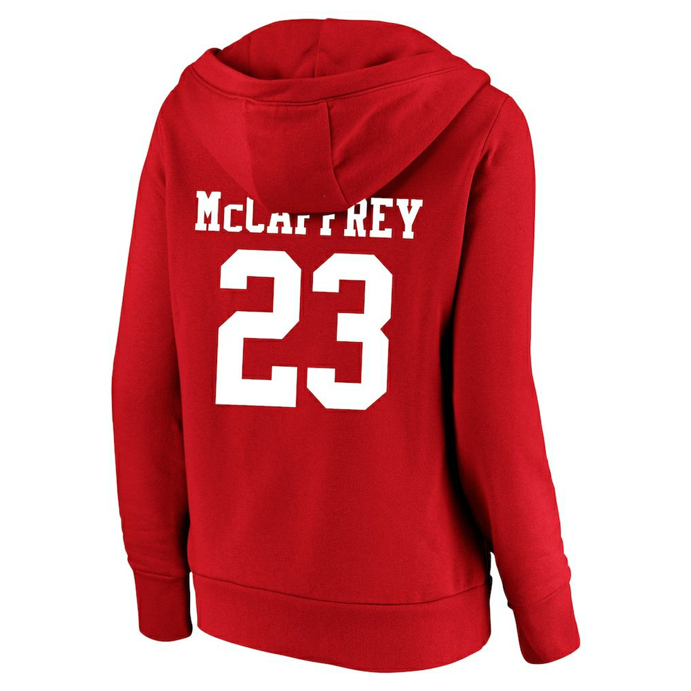 Christian McCaffrey San Francisco 49ers Women's Plus Size Player Name & Number V-Neck Pullover Hoodie Scarlet | Fanatics