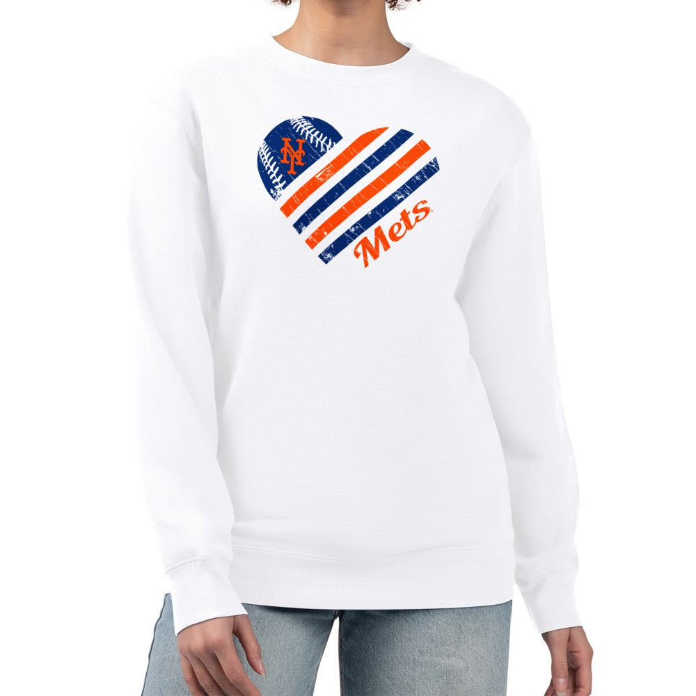 New York Mets G-III 4Her by Carl Banks Women's Heart Logo Fleece Pullover Sweatshirt - MLB